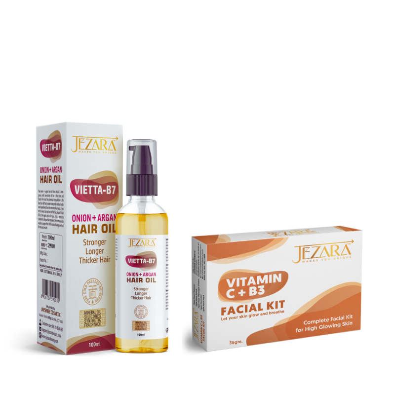 Jezara-Vietta-B7-Hair-Oil-with-Vitamin C+B3-Facial-Kit (35GM pack)